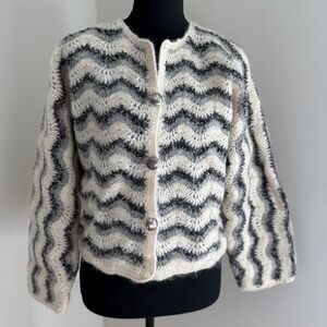 Vintage Tony Lambert Collections 51% Mohair Fuzzy Cardigan Sweater M